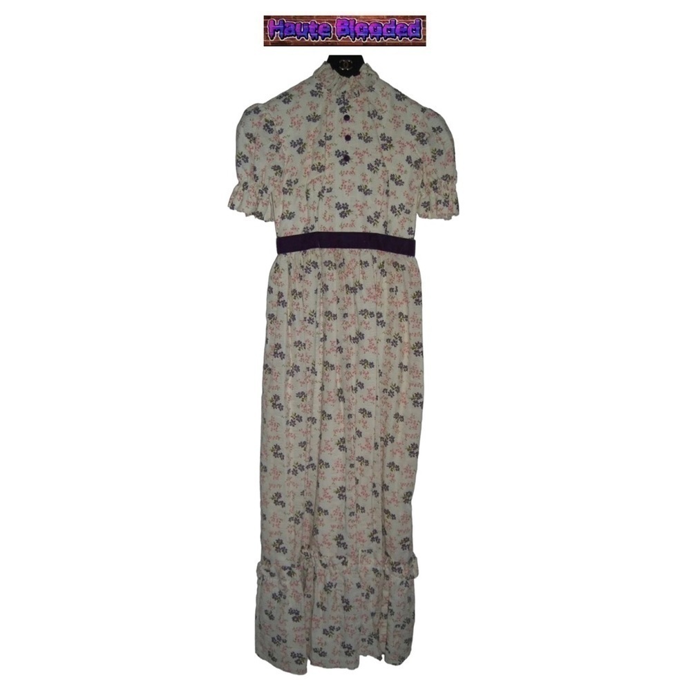 Vintage 40s 50s Prairie Dress Pink Purple Floral Velvet Cottagecore Gunne Style